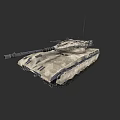 Modern Military Tank With Camouflage Paint Long Cannon Barrel And Tracks