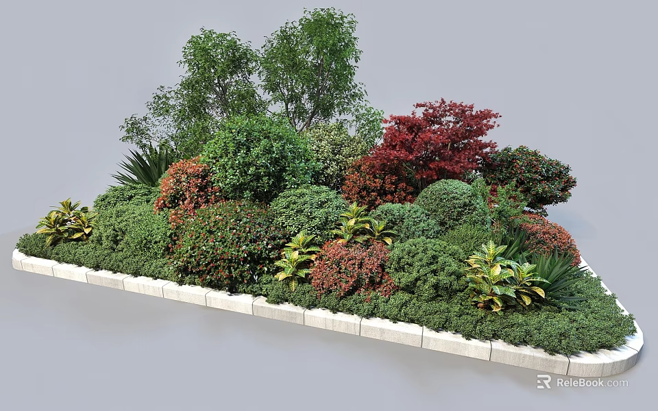 Diverse Shrubs With Colorful Foliage For Garden Landscape Design And Outdoor Decor 3d model 