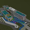 Modern School Building With Colorful Exterior Green Roof Design Surrounded By Trees And Playground Area
