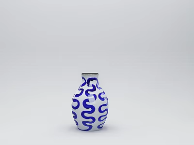 Blue And White Ceramic Vase With Spiral Pattern On White Background 3d model
