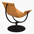 Modern Brown Leather Leisure Chair with Curved Backrest Armrests and Black Metal Swivel Base