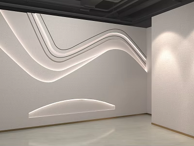Modern Minimalist Background Wall With Curved LED Light Lines And Smooth Texture 3d model