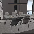 Modern Dining Table Set With Rectangular Top Mixed Color Chairs Marble Wall And Pendant Light 3d model