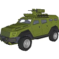 Green Military Armored Vehicle With Roof Mounted Weapon System And Missile Launchers