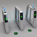 Automatic Public Facility Turnstiles With Glass Barriers Green Arrow Indicators And Silver Metal Frames