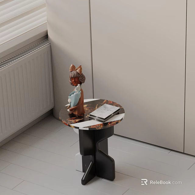 Modern Side Table with Marble Top Black Base Decorative Figurine and Book 3d model
