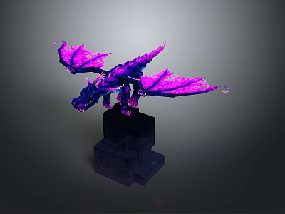 Purple Pink Dragon Flying Statue Displayed On Black Pedestal With Detailed Wings 3d model
