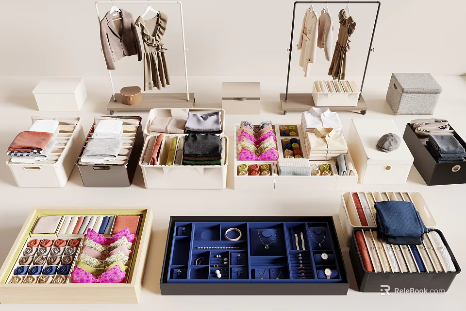 Clothes Storage And Organization With Racks And Boxes 3d model