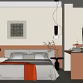 Modern Bedroom Interior Design With Bedside Table Decorative Artwork Wooden Desk Chair And Rug