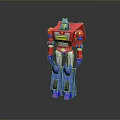 Red and Blue Robot Game Movie Character With Yellow Accents Blue Head and Legs