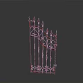 Decorative Iron Gate With Spiked Tops And Intricate Red Blue Patterns