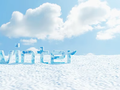 Winter Ice Sculpture Display On Snowy Ground With Blue Sky And White Clouds 3d model