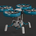 Blue Propeller Quadcopter Drone With Four Rotors And Landing Gear