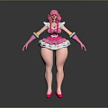 3D Model Female Character With Pink Hair Rainbow Sleeves And Frilly White Dress