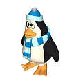 Cute Penguin Doll Wearing Blue And White Hat Scarf And Orange Feet Beak