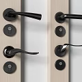 Modern Black Metal Door Handles Installed On Wooden Door Panels For Home Decor