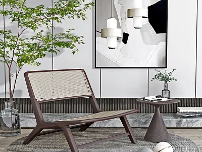 Modern Single Chair In Minimalist Room With Side Table And Plant 3d model