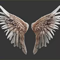 Realistic Mythical Creature Wings With White Brown Feathers And Reflective Surface 3d model