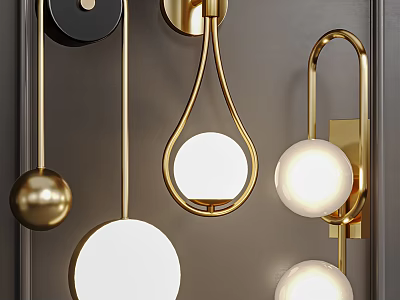 Elegant Modern Wall Lamps With Gold Metal Frame And Round White Shades 3d model
