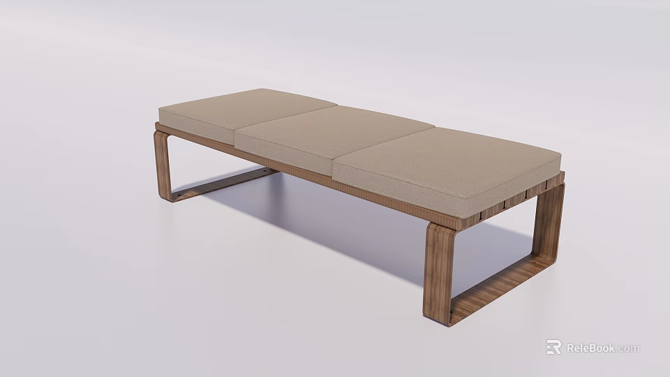 Modern Wooden Frame Bench With Light Brown Cushion And Simple Design 3d model 