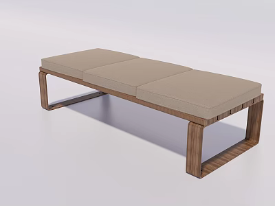 Modern Wooden Frame Bench With Light Brown Cushion And Simple Design 3d model