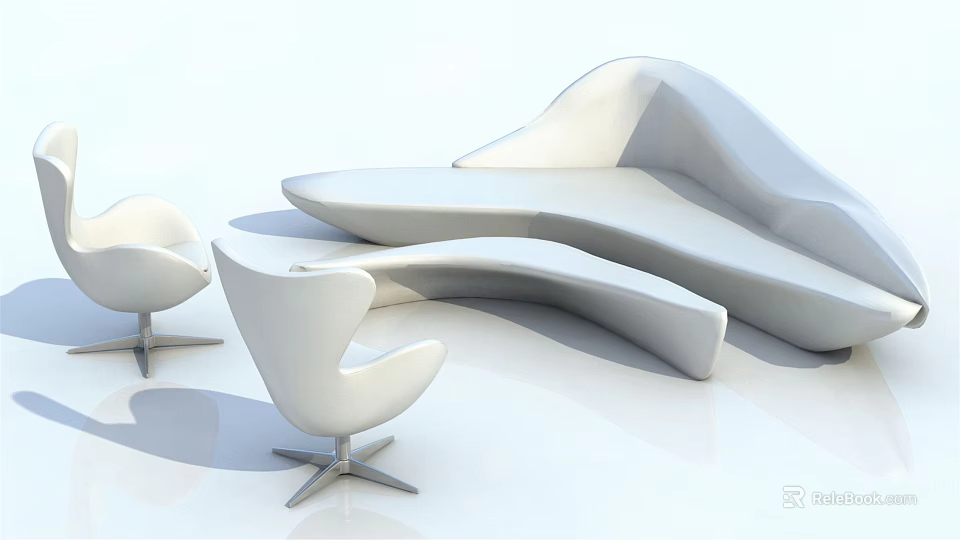 Modern White Curved Sofa and Coffee Table Set with Sleek Contemporary Design 3d model 