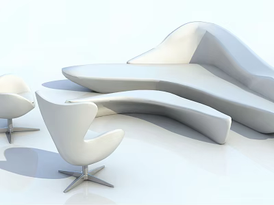 Modern White Curved Sofa and Coffee Table Set with Sleek Contemporary Design 3d model