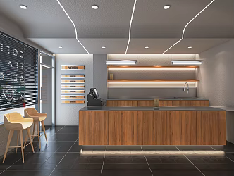 Modern coffee shop milk tea shop dessert shop bar cashier console leisure tables and chairs back kitchen equipment 3d model