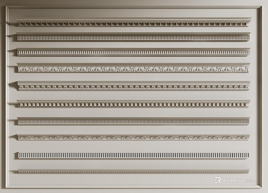 Gypsum Cornice Various Decorative Styles with Ornate Patterns for Interior Design 3d model 