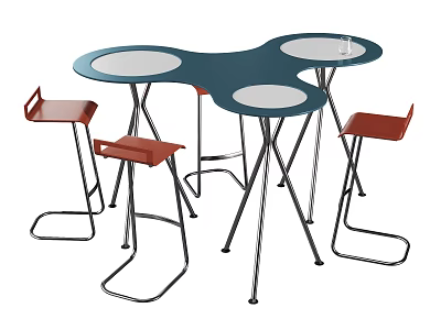 Unique Design Conference Table with Round Tabletops Red Chairs and Metal Legs 3d model
