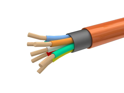 Electrical Cable Exposed with Multicolored Wires Orange Sheath and Insulation 3d model