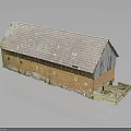 Traditional Rural Building With Red Brick Walls Gray Tiled Roof And Wooden Siding