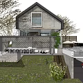 Modern Guesthouse Building With Large Windows Outdoor Terrace Surrounding Greenery And Parking Area