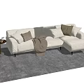 White Sectional Sofa With Multiple Cushions Throw Blanket And Side Table On Gray Rug 3d model