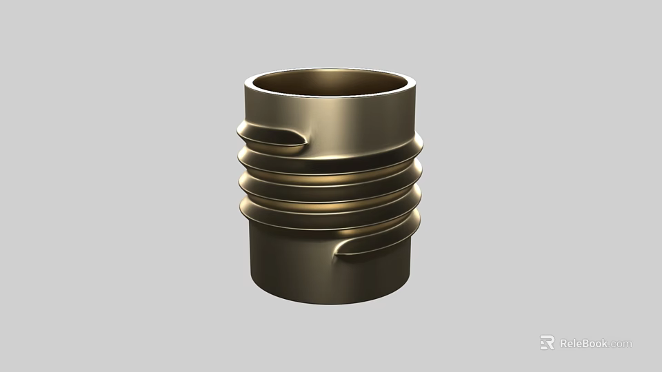 Golden Cylindrical Decorative Component With Multiple Ring Layers And Metallic Surface 3d model
