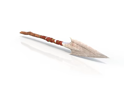 Realistic Style Spearhead Spear Handle Metal Spearhead Winding Strap Wooden Handle Ancient Weapon Cold Weapon Throwing Weapon Hunting Tool Tribal Weapon 3d model