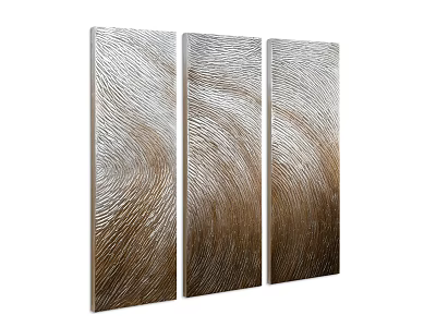 Modern Abstract Triptych Wall Art with Textured Silver Gold Gradient Design 3d model