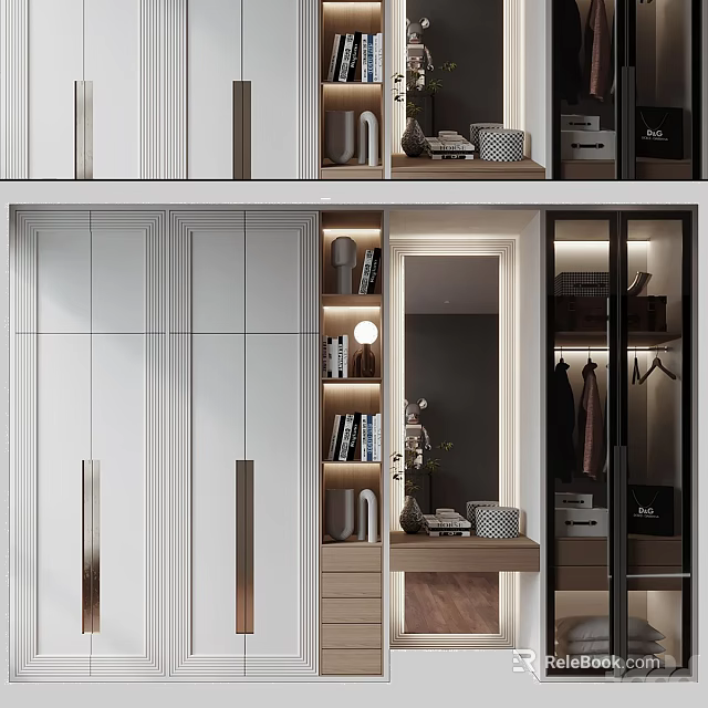 Modern Wardrobe Design With Sliding Doors Open Shelves And Internal Storage 3d model