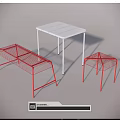 Modern White Table With Red Metal Chairs Furniture Set 3d model
