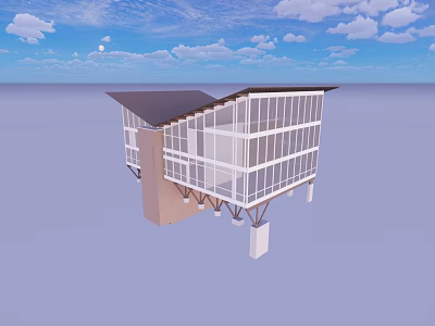 Modern Single Family Villa With Large Glass Windows Sloped Roof And Cantilevered Design 3d model