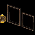 Two White Picture Frames With Black And White Photos And Yellow Spherical Object Dark Background