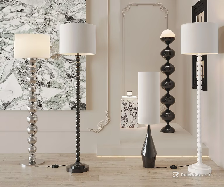 Modern Floor Lamps With Spiral Bases And Cylindrical Shades In Living Room 3d model 
