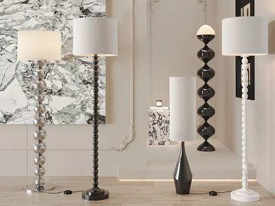 Modern Floor Lamps With Spiral Bases And Cylindrical Shades In Living Room 3d model