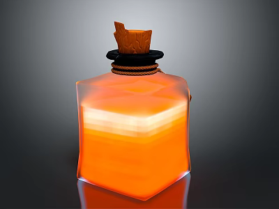 Decorative Glass Bottle With Orange Liquid Wooden Cork And Glowing Effect 3d model