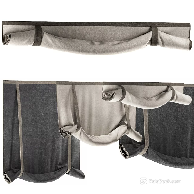 Elegant Gray And Dark Fabric Roman Blinds For Modern Window Decoration 3d model 