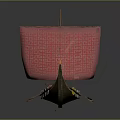 Viking Style Wooden Ship With Red Sail Dragon Head Colorful Shields And Rowing Oars