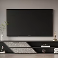 Modern TV Stand With Large Screen TV Decorative Vase Books And Ornaments