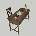 Wooden Desk And Chair with Table Lamp White Cup Books Notebook in Grass At Night