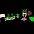 Garden Landscape With White Picket Fence Green Trees Bamboo Pink Flowers Red Tree Green Lawn