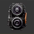Complex Industrial Mechanical Equipment With Gear Mechanism Cylinder Array And Orange Tubes
